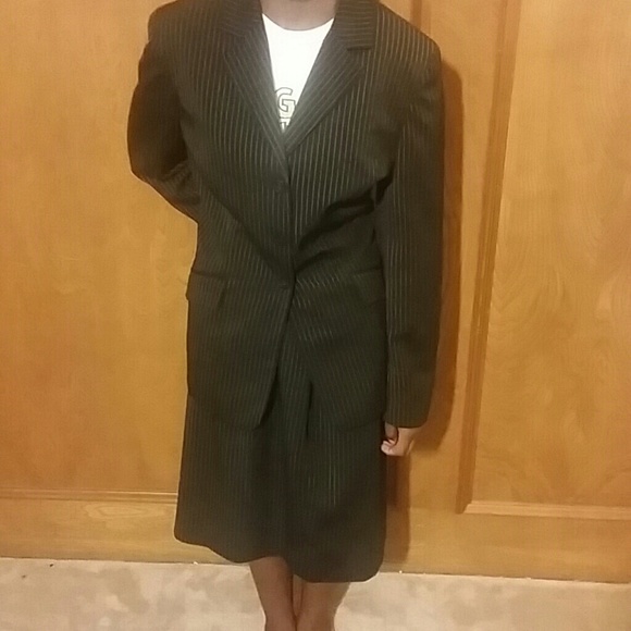 Black/White Pinstripe Skirt Suit