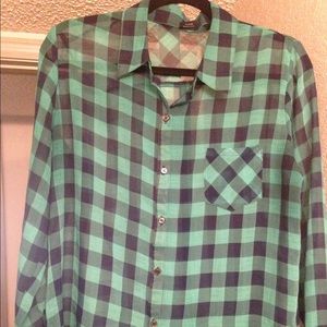 Green and black sheer long sleeve faded glory top