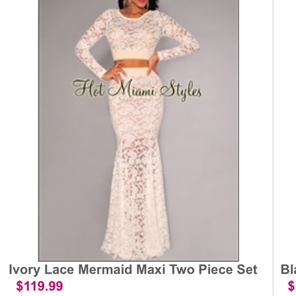 Ivory lace long sleeves maxi two piece set