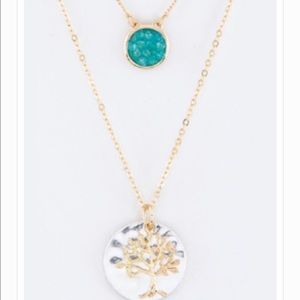 Blue/Green Willow Tree 2 Layer Necklace