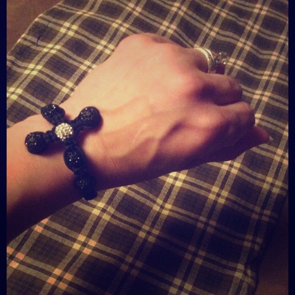 Rhinestone shamballa cross bracelet