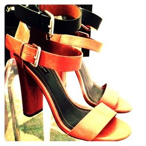 Zara black and brown ankle strap heels