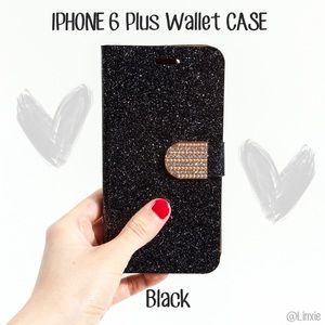 Black Sparkle Iphone + Plus Wallet Bling Case