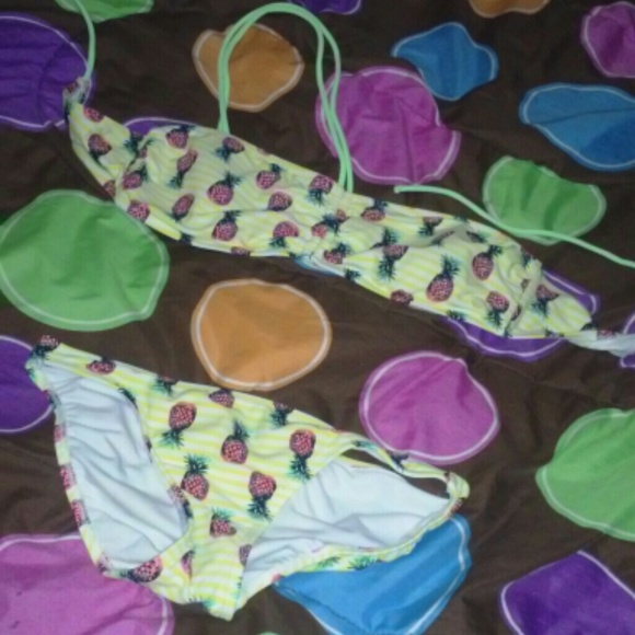 Pineapple yellow and white striped bikini from OP!