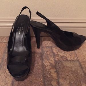 Black patent heels