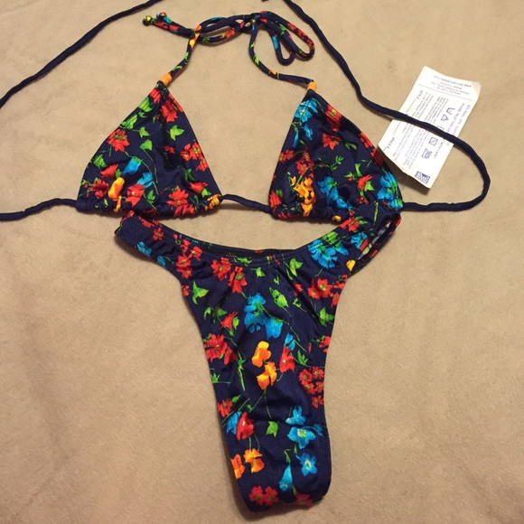 Tops - Brazilian Bikini Set Blue Floral Thong