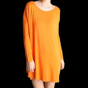 Orange Piko Tunic Long Sleeve Dress