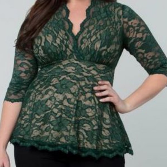Kiyonna Tops - Plus Size Lace Top in Green 2x (18,20)