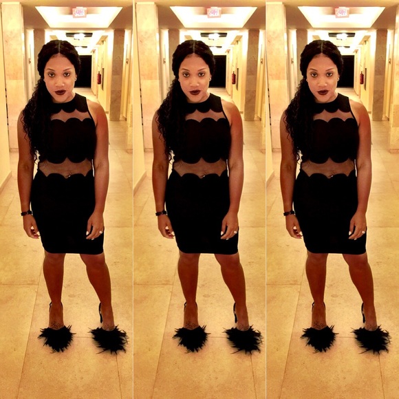 Black mesh inserts scalloped dress