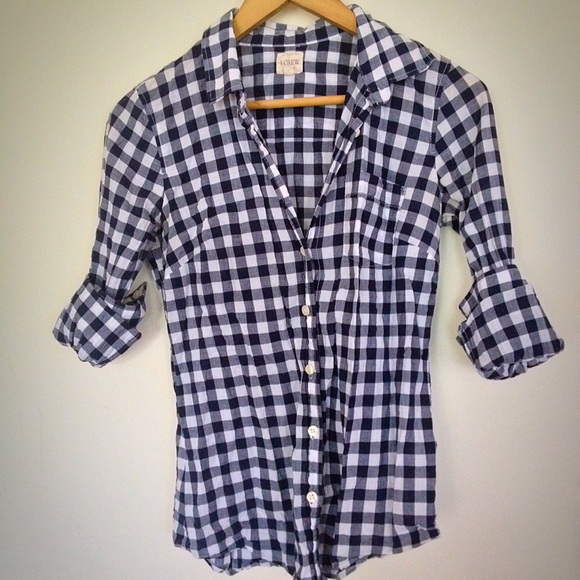 xxs J Crew Factory Navy Gingham Perfect Shirt