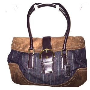 Denim Coach Bag with Suede Details