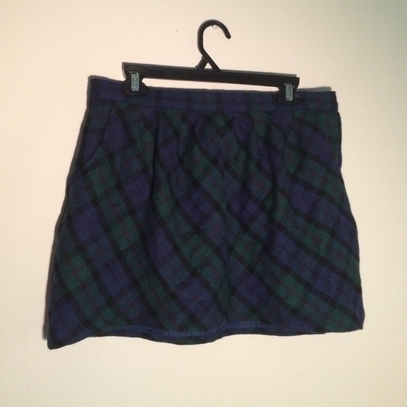 Green and blue plaid skirt
