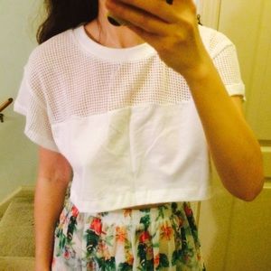 Half mesh white crop top