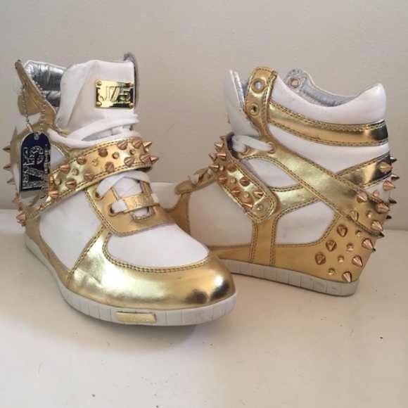 J75 Shoes - Gold Studded Wedge Sneakers