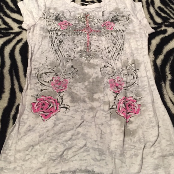 White and Grey Burnout Top - Picture 1 of 2