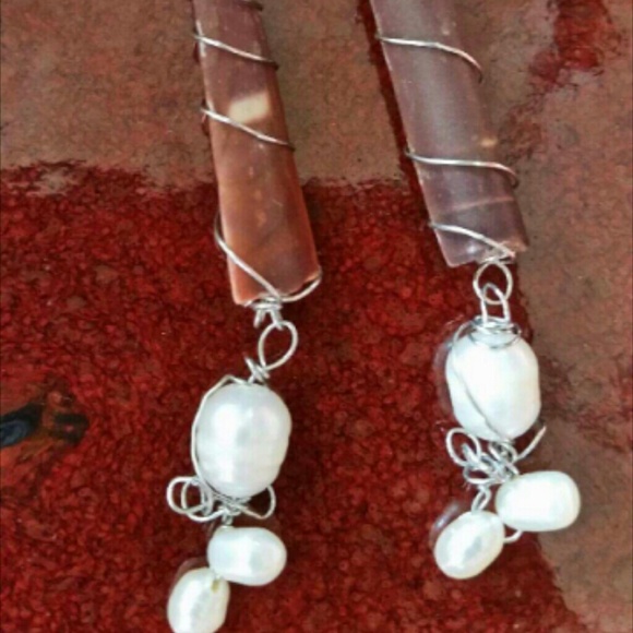 Jewelry - Handmade fresh pearl wire wrap earrings!