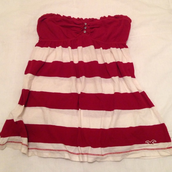 Red & white striped strapless Hollister shirt