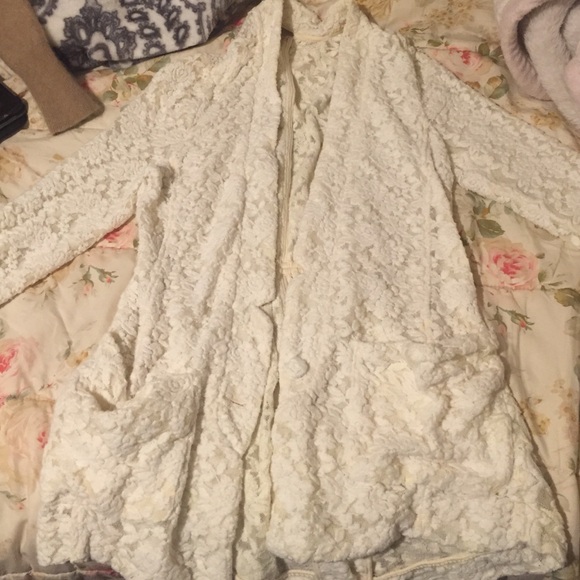 White Floral See Through Cardigan