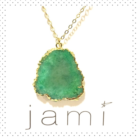 Green Geode Gold Dipped Long Necklace - Jami - NEW