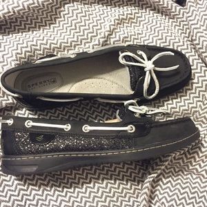 NEW Sperry Topsiders "angelfish" black glitter