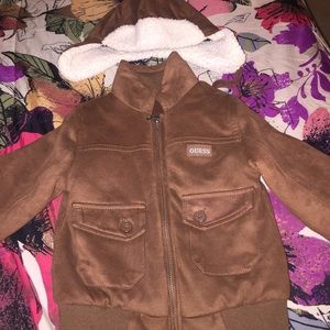 Infant suede guess bomber jacket and hat