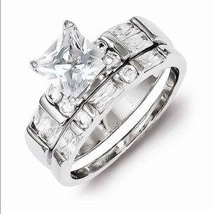 Sterling Silver CZ 2 Piece Set Wedding Ring