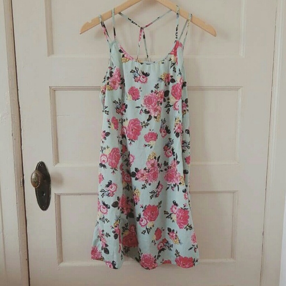 Cute summer Mint green floral double strap dress