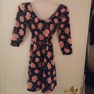 Forever 21 Rose Print Short Dress with Open Back