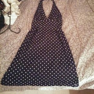 Blue and White Polka Dot Halter Dressa