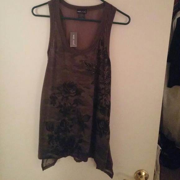 Camouflage pattern top with Rose Detail and Studs