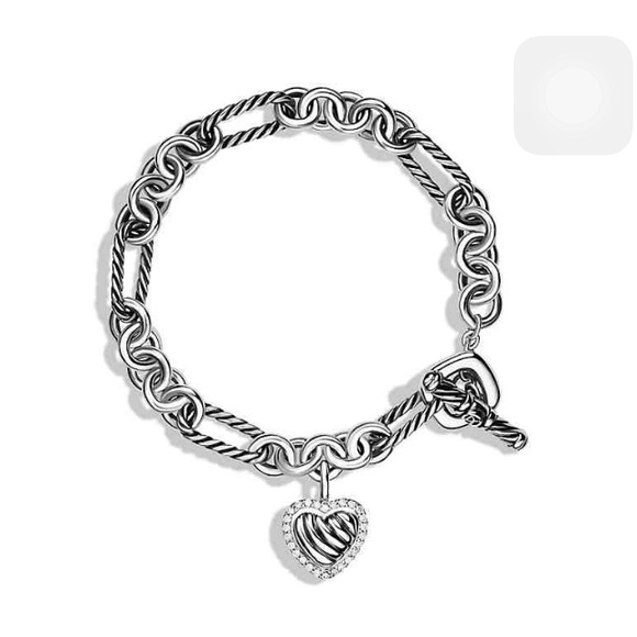 David Yurman Jewelry - David Yurman Cable Heart Charm Bracelet w Diamonds