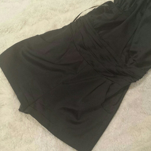 SOLD:  Black Satin Bebe Short Jumpsuit - Picture 2 of 3