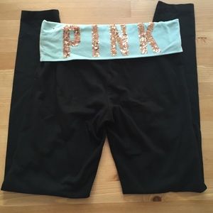 Pink sequin yoga leggings