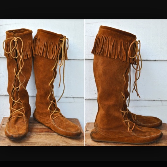 Knew high lace up moccasins