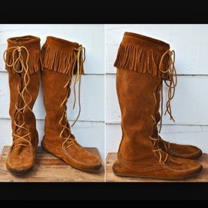 Knew high lace up moccasins