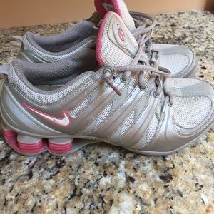 Soft grey and pink nike shock sneakers