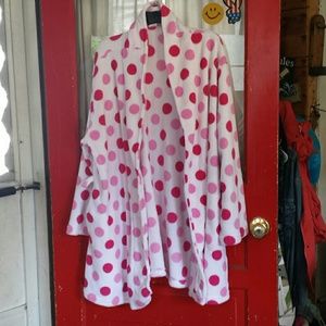 Pink and white polka dot bath robe