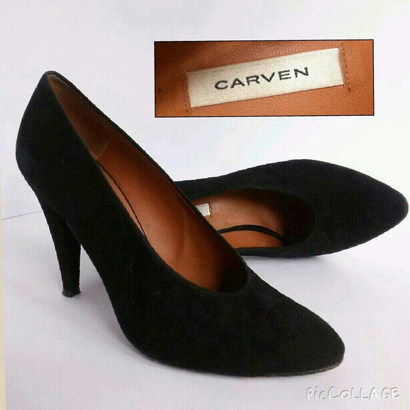 Designer Carven Black Suede Vamp High Heels, SZ 8