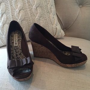 American Eagle peep toe cork wedge