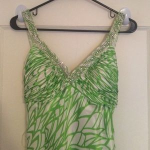 Green and whit formal dress