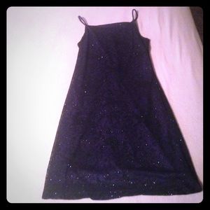 Short purple and black dress.