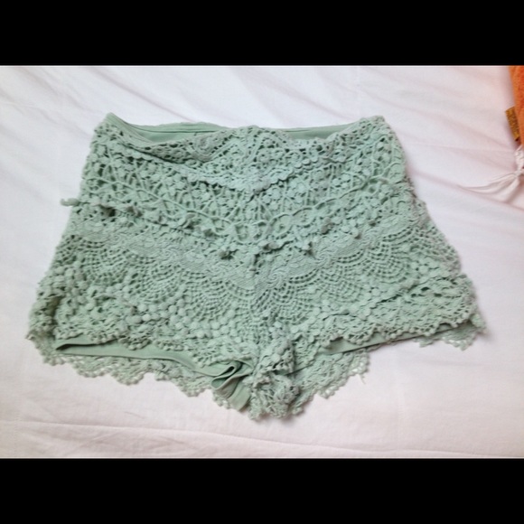 Mint crochet shorts