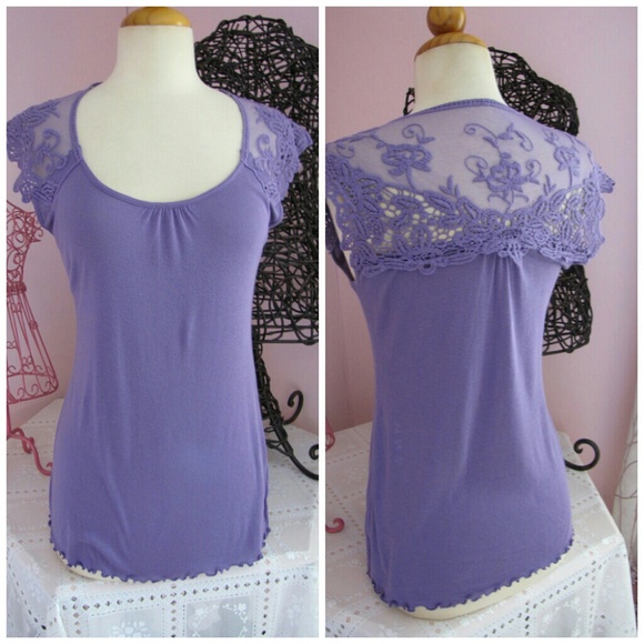 a.n.a Tops - a.n.a. Purple Lace Ruffle Hem Top M