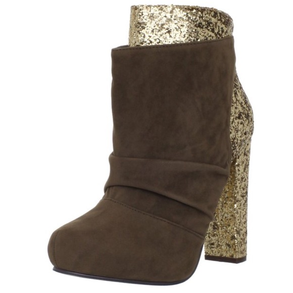 Brown and gold glitter ankle boot Bootie - Picture 2 of 3