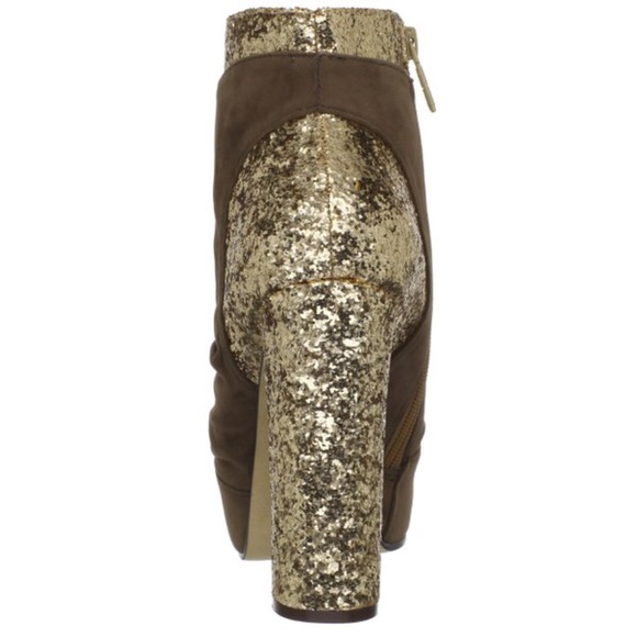 Brown and gold glitter ankle boot Bootie - Picture 3 of 3