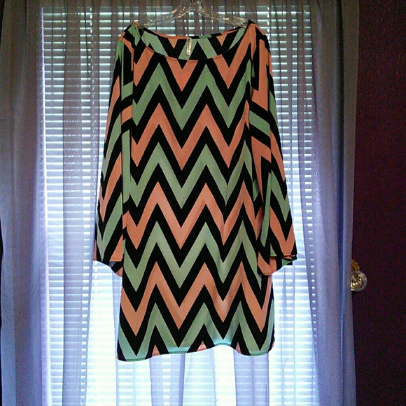 Pink & Blue Chevron Dress - Picture 3 of 3