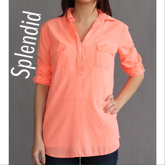 Splendid Coral Collar Top