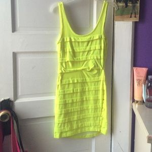 Neon yellow body con dress
