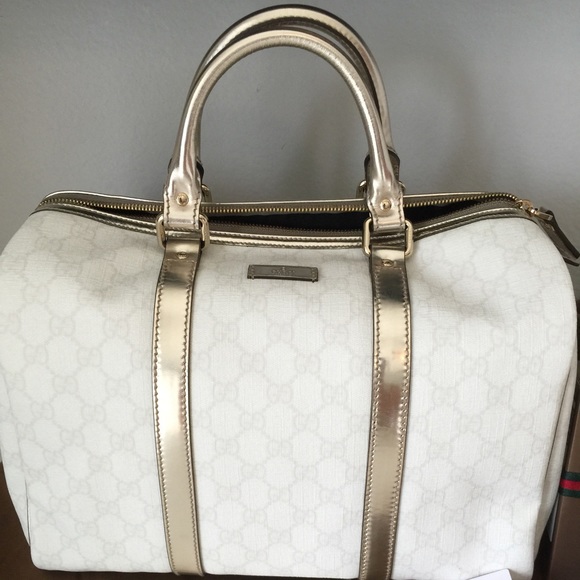 NEW GUCCI BOSTON JOY BAG LEATHER GOLD WALLET WHITE - Picture 2 of 4