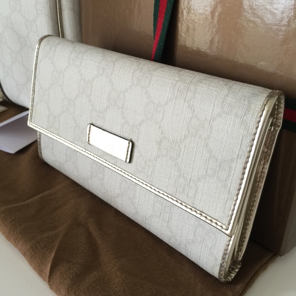 NEW GUCCI BOSTON JOY BAG LEATHER GOLD WALLET WHITE - Picture 3 of 4
